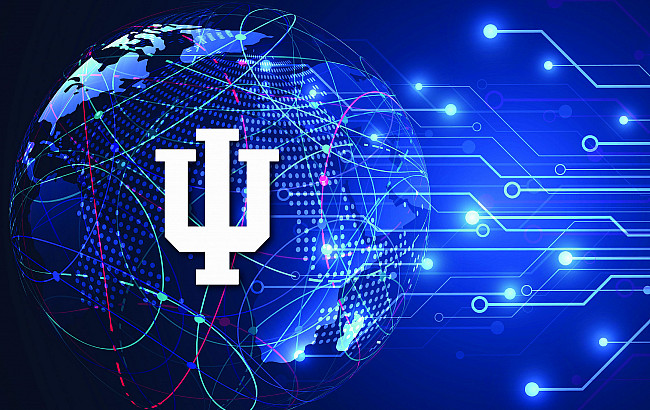 white IU logo on an electrical background