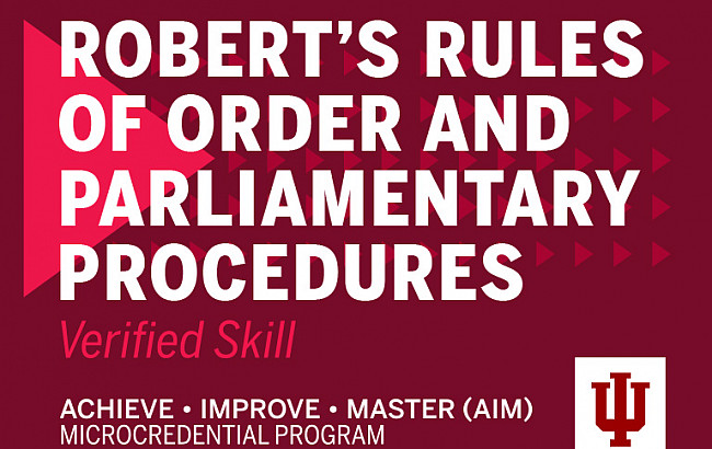 the words Roberts Rules of Order and Parliamentary Procedures in white on a red background
