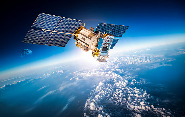 Space satellite orbits the earth.