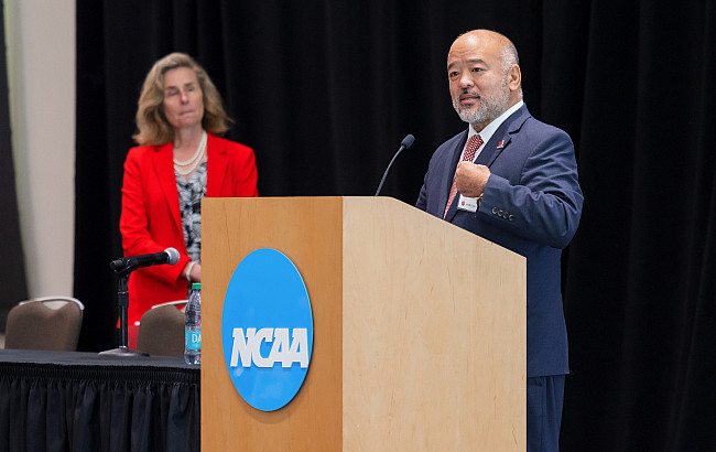 Indiana University President Pamela S. Whitten gives remarks during the PK-12 Education Summit.