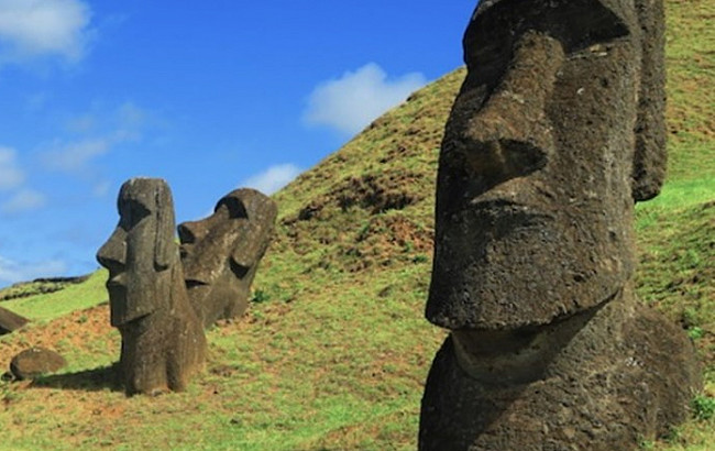 Stone monuments, called moai, are located all across Easter Island