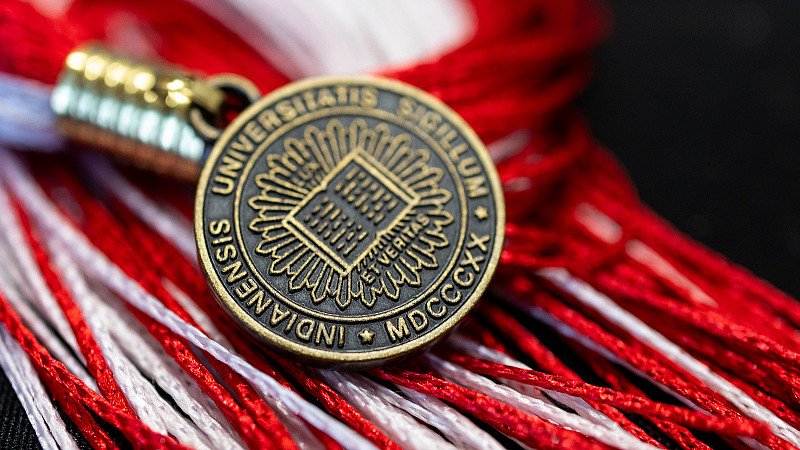 An IU tassel on a table at the IU Southeast Commencement in New Albany