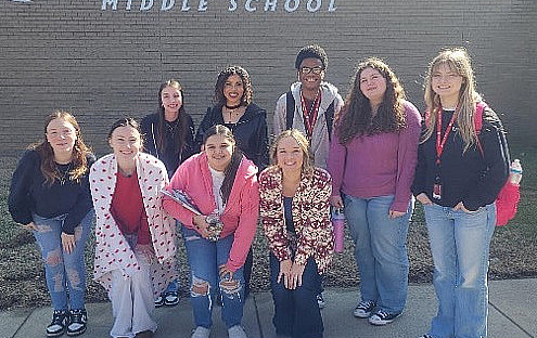 Group of future educators in front of River Valley Middle School.