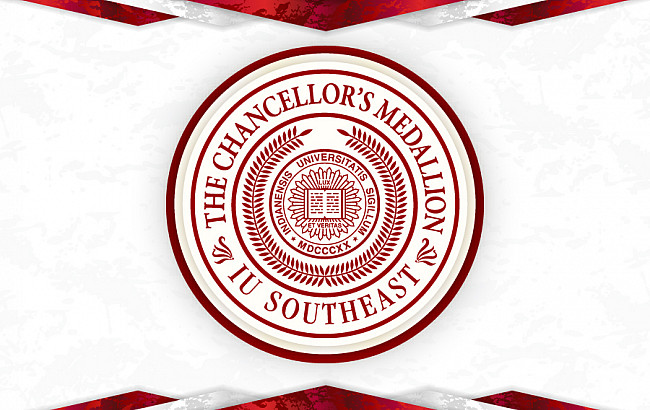 Chancellor's Medallion logo red on white background