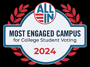 The 2024 ALL IN Most Engaged Campus for College Student Voting seal.