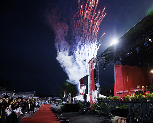 Fireworks explode during the IUPUI Commencement on Thursday, May 9, 2024. Photo by Liz Kaye, Indiana University