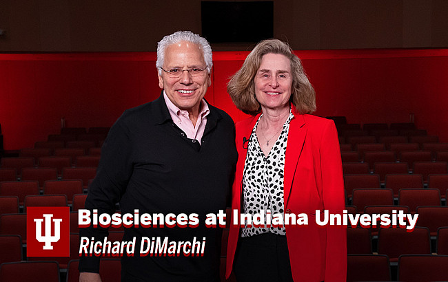 IU Distinguished Professor Richard DiMarchi, left, and President Pamela Whitten