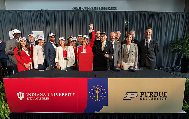 Signing ceremony at IUPUI on Wednesday, June 14, 2023. (Photo by Liz Kaye/Indiana University)