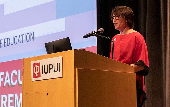 Christina Downey, associate vice chancellor for undergraduate education and dean of University College, speaks to event attendees.