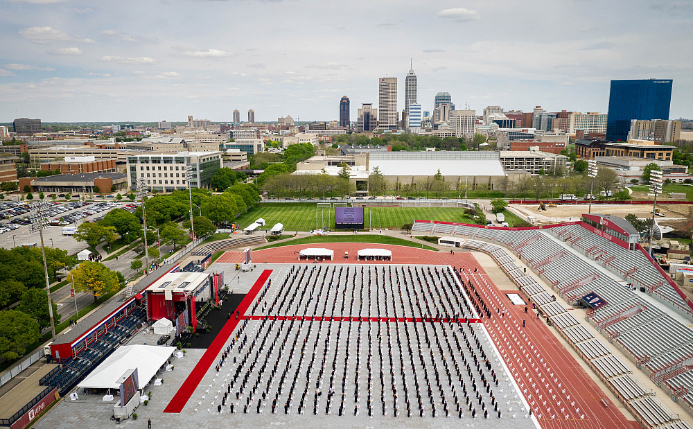 A sky view of commencement on May 17 at Carroll Stadium.