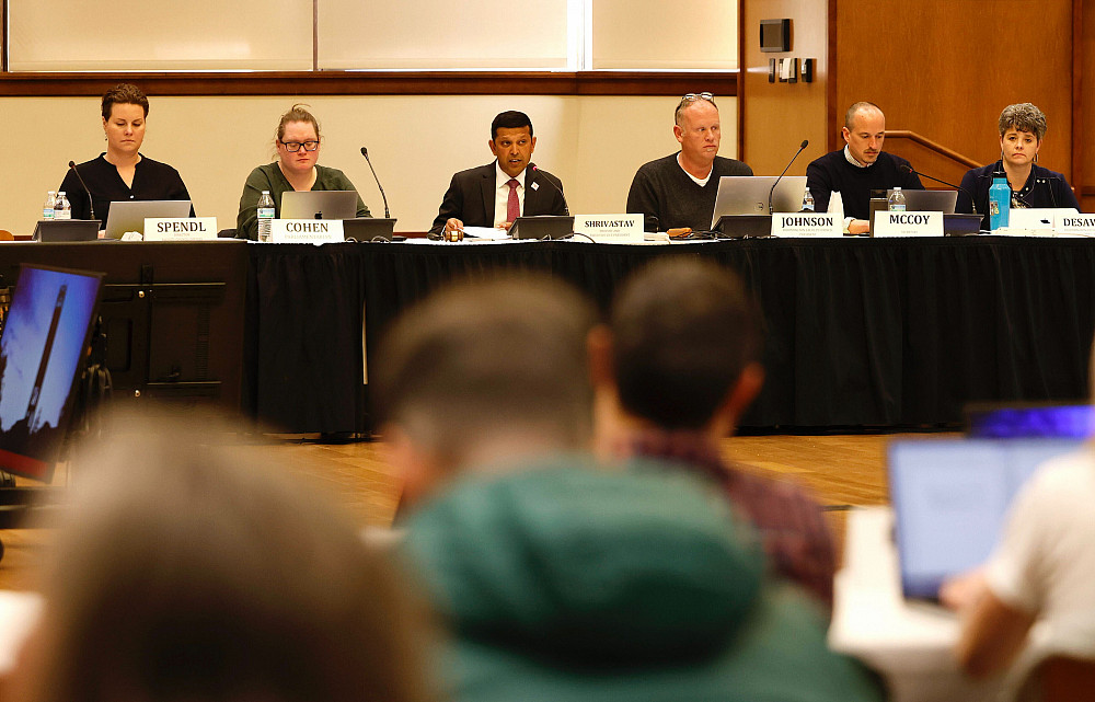 IU Bloomington Provost and Executive Vice President Rahul Shrivastav delivers his State of the Campus address. Photo by Chris Meyer, Indi...