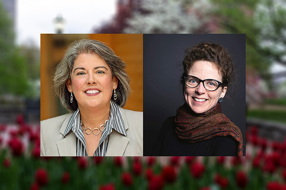 Headshots of Vasti Torres and Rebecca Spang in front of blurred background.