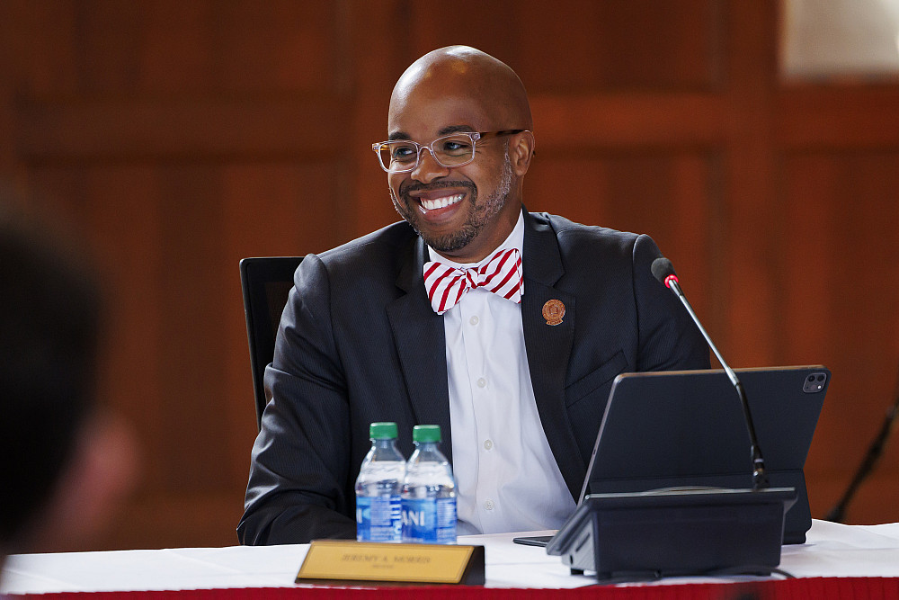 Jeremy A. Morris smiles during a Board of Trustees