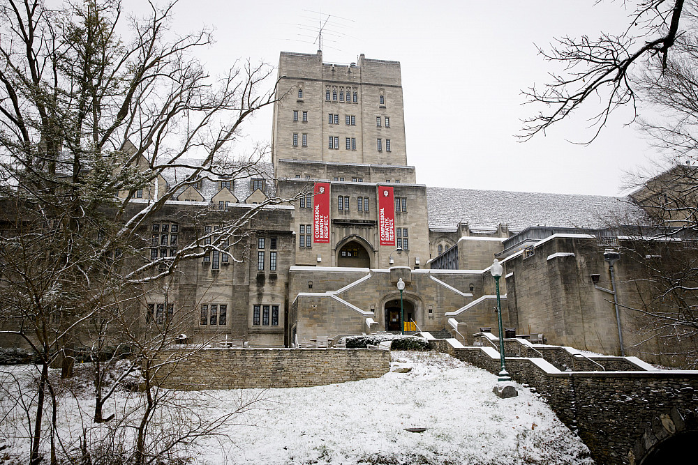 The Indiana Memorial Union is pictured on a winter day at Indiana University Bloomington on Wednesday, Dec. 16, 2020.Photo by James Brosh...