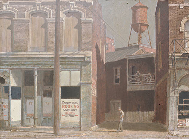 Painting of buildings on Mass Ave in Indianapolis.