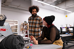 Aaron Coleman, Associate Professor, leads a printmaking class at Herron School of Art and Design. The photo was taken at IUPUI on Thursda...