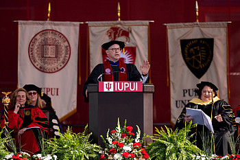 Andrew R. Klein speaks at the 2022 IUPUI Graduate Commencement.