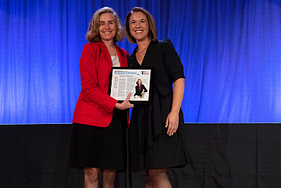 IU President Pamela S. Whitten poses for a photo with Inside Indiana Business Kylie Veleta during the award presentation at IBJ's Women o...