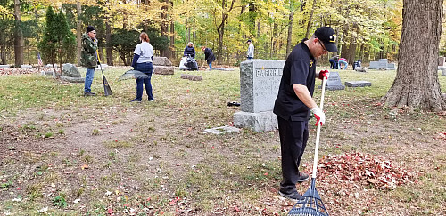 Cleaning the cemetery on the north side.