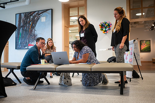 Small groups brainstormed research projects during the INTERACT Incubator convening. Photo by Alex Kumar, Indiana University