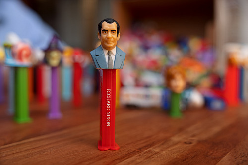 Terry Brown's Pez collection includes a Richard Nixon dispenser.