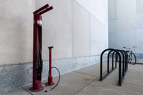A bike repair station outside the Campus Center at IUPUI. 