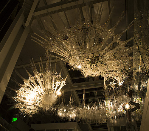 Amatria shines in Luddy Hall at IU Bloomington after sunset, April 11.