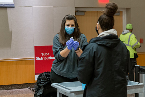 Mitigation testing at the Campus Center on Tuesday, January 26, 2021. Physical-distancing guidelines were followed while capturing this p...