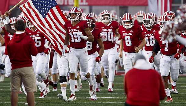 IU players take the field before an NCAA college football game against Michigan State at Memorial Stadium on Saturday, Sept. 22, 2018.