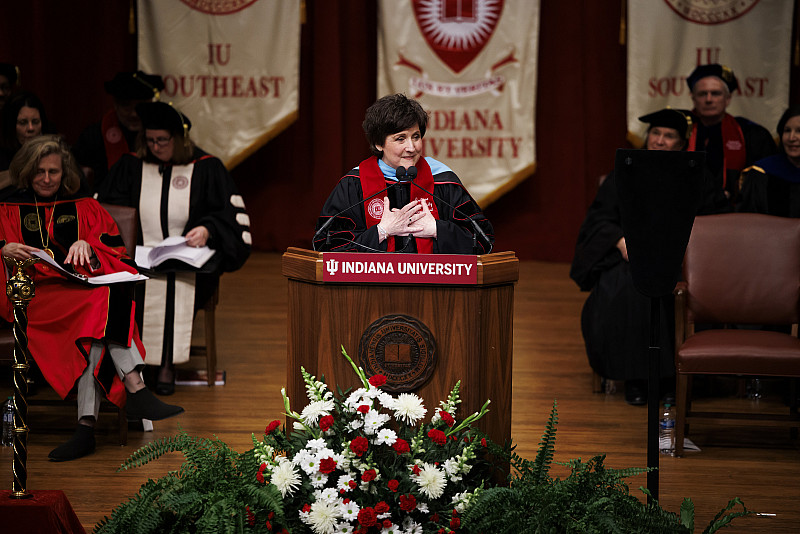 Deborah Ford IU Southeast Chancellor Deborah Ford speaks during her chancellor installation ceremony. Photo by James Brosher, Indiana University