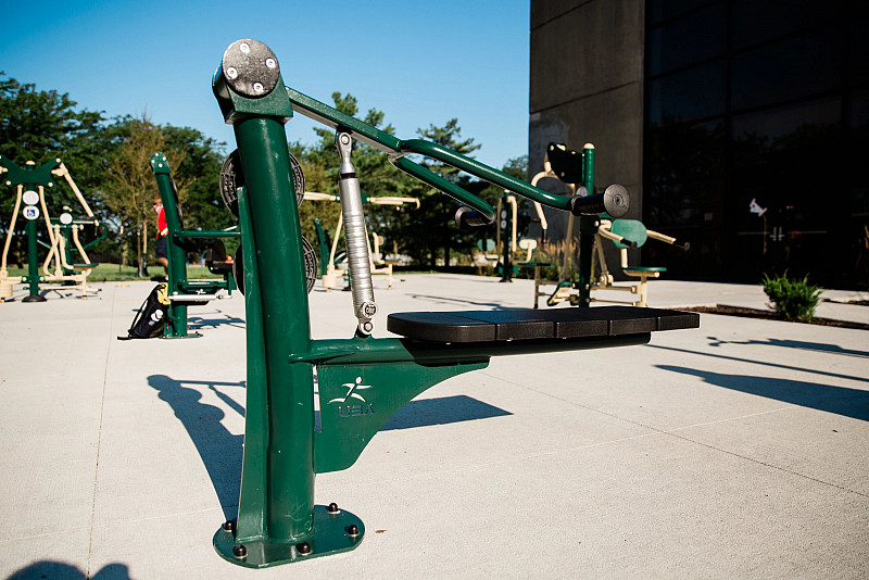 Photo of the fitness garden located on the south side of NIF's at IUPUI. Photo taken Wednesday, August 5, 2020. Physical-distancing guide...