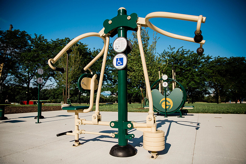 Photo of the fitness garden located on the south side of NIF's at IUPUI. Photo taken Wednesday, August 5, 2020.