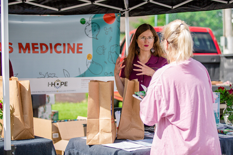    The Food-as-Medicine program distributed meal kits and hosted cooking demonstrations at the Linton Farmers' Market in Greene County. P...