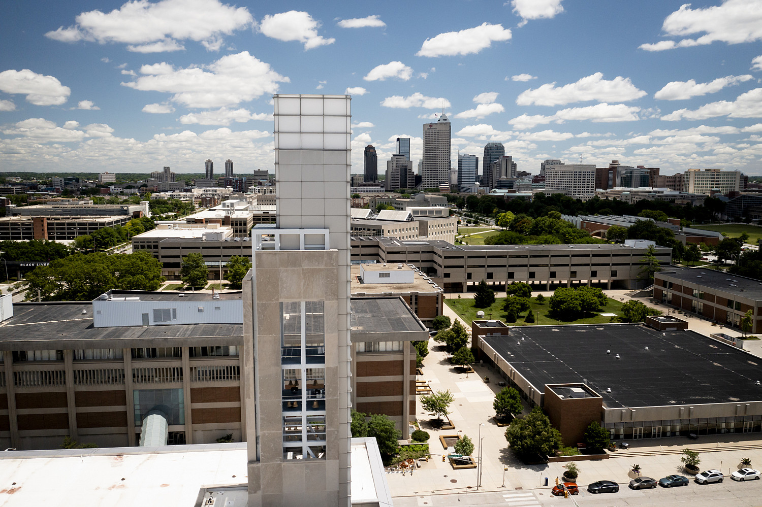 The Campus Center is pictured from the sky.